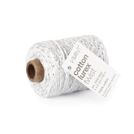 Vivant Cord Cotton Lurex Twist White and Silver 50 MT 2MM