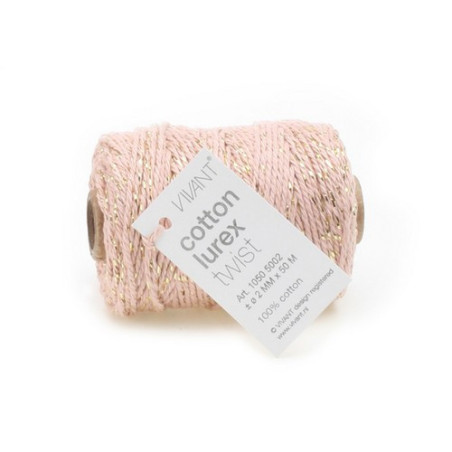 Vivant Cord Cotton Lurex Twist Pink and Gold 50 MT 2MM