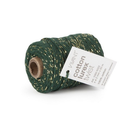 Vivant Cord Cotton Lurex Twist Dark Green and Gold 50 MT 2MM