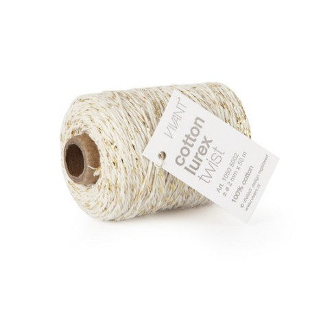 Vivant Cord Cotton Lurex Twist Ivory and Gold 50 MT 2MM