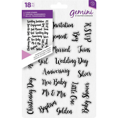 Gemini Clear Stamp Wedding & Baby Words