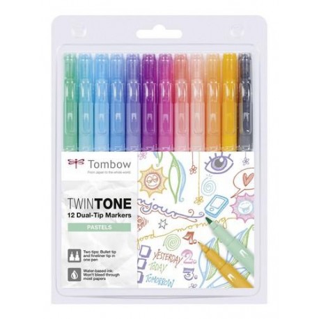 Tombow TwinTone Markers PASTELS 12 Dual Tip