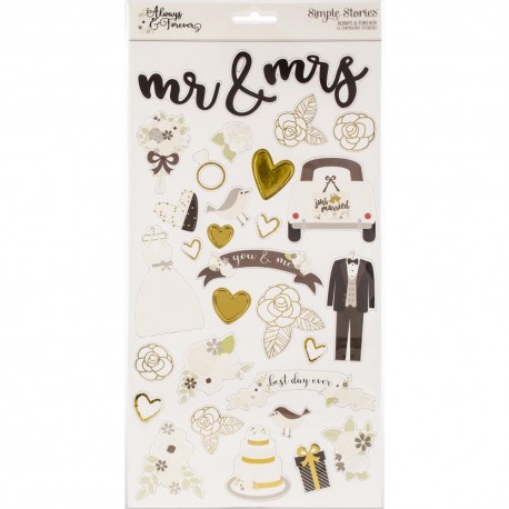 Simple Stories Always & Forever Chipboard Stickers with FOIL 31pz