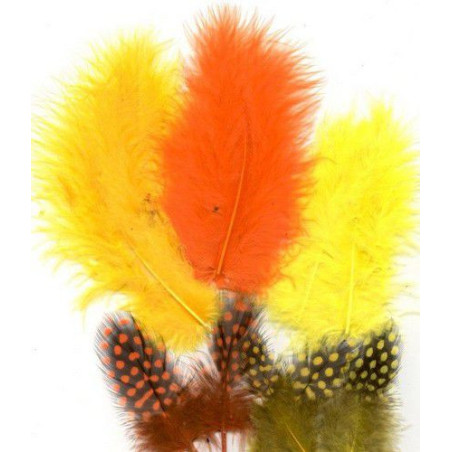 Piume Marabou&Guinea Mix Orange Yellow 18pz
