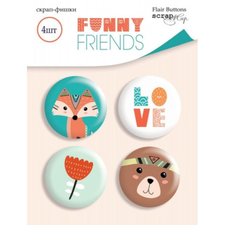ScrapMir Funny Friends Flair Buttons 4pz
