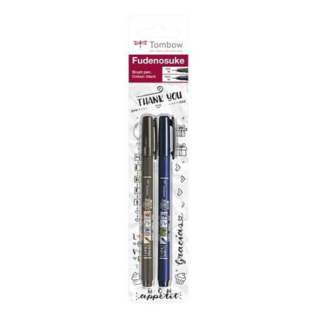 Tombow Brush Pen Fudenosuke Blister Black Soft, Hard 2pz
