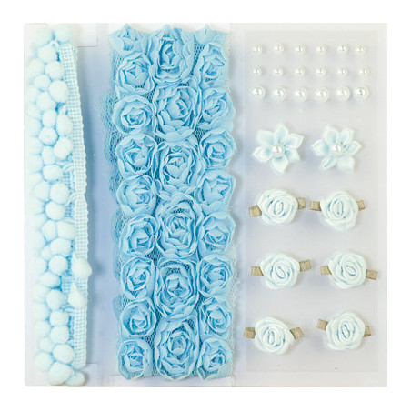 Set Abbellimenti Celesti PomPom, Fiori, Mezze Perle