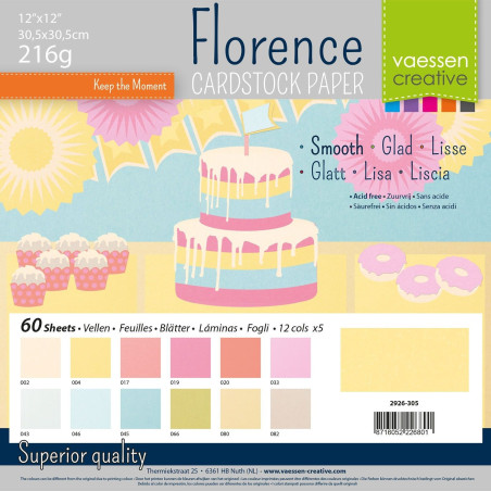 Florence Cardstock Smooth 30x30cm Pastel 60 Fogli Lisci