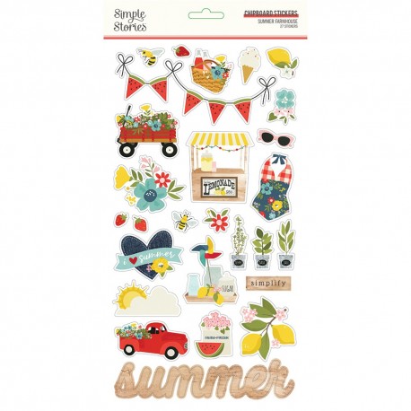 Simple Stories Summer Farmhouse Chipboard Stickers 27pz
