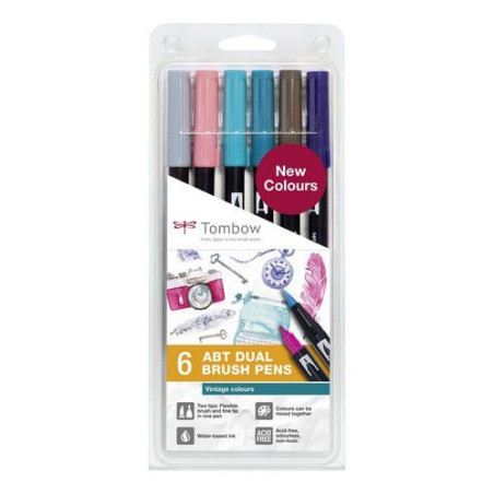 Tombow ABT DUAL BRUSH PEN Set VINTAGE ABT-6P-5