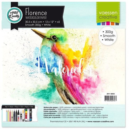 5 fogli Watercolour Paper SMOOTH WHITE 30x30cm 300gsm