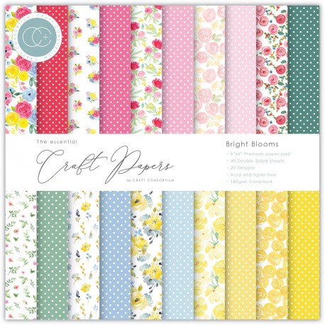 Craft Consortium Bright Blooms Craft Papers 15x15cm