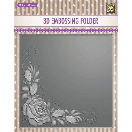 Nellie's Choice 3D Embossing Folder Rose Corner 15x15cm