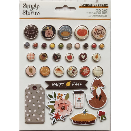 Simple Stories Cozy Days Decorative Brads 34pz