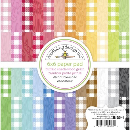 Doodlebug Design Buffalo Check-Woodgrain Rainbow Petite Prints Paper Pad 15x15cm