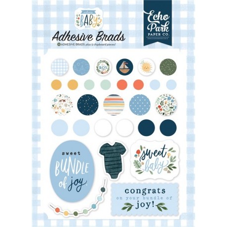 Echo Park WELCOME BABY BOY Adhesive Brads 25pz+6 Chipboard