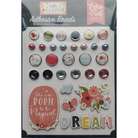 Echo Park Little Dreamer Girl Adhesive Brads 25pz+9 Chipboard