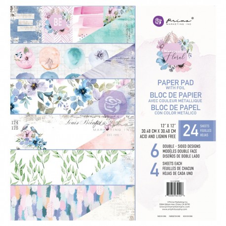 Prima Marketing Watercolor Floral Paper Pad FOILED 30x30cm