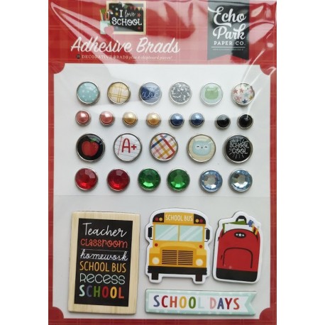 Echo Park I Love School Adhesive Brads 25pz+4 Chipboard
