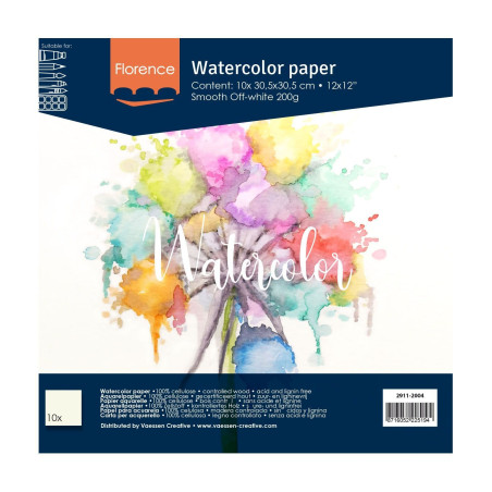 10 fogli Watercolour Paper SMOOTH 30x30cm 200gsm