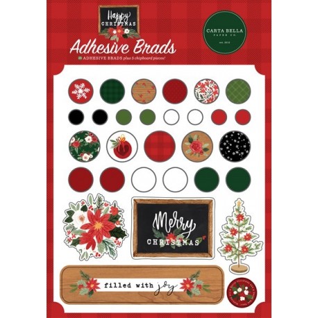 Carta Bella Happy Christmas Adhesive Brads 25pz+5 Chipboard