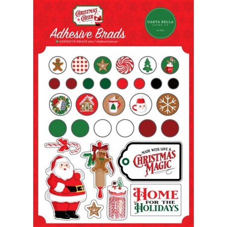 Carta Bella Christmas Cheer Adhesive Brads 25pz+7 Chipboard