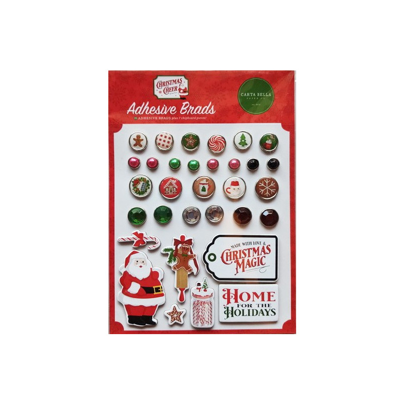Carta Bella Christmas Cheer Adhesive Brads 25pz+7 Chipboard