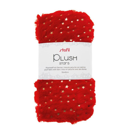 TESSUTO PELUCHE ROSSO STELLINE ORO 30X40