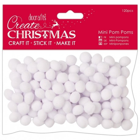 Papermania Create Christmas Mini Pom Poms White 120pz