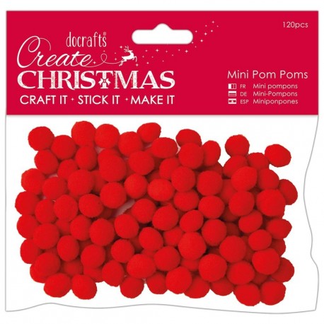 Papermania Create Christmas Mini Pom Poms Red 120pz