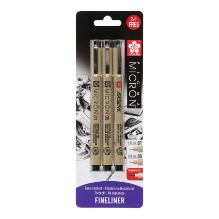 Sakura Pigma Micron Set Nero 01, 05 + pennarello in omaggio