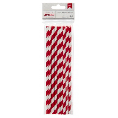 24 Paper Straws Crimson Stripe Red