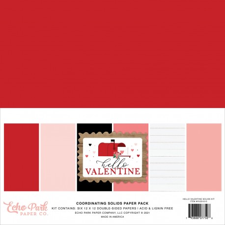 Echo Park Hello Valentine Coordinating Solids Paper Pack 30x30cm