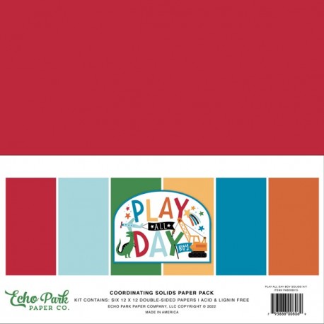 Echo Park Play All Day Boy Coordinating Solids Paper Pack 30x30cm