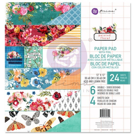 Prima Marketing Painted Floral Paper Pad FOILED 30x30cm