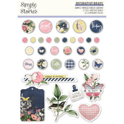 Simple Stories Simple Vintage Indigo Garden Decorative Brads 33pz