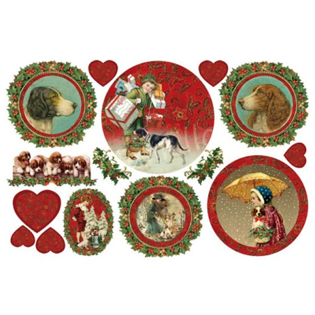 Carta di riso Decoupage cani vintage e cuori