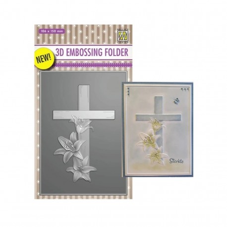 Nellie's Choice 3D Embossing Folder Cross with Lilies