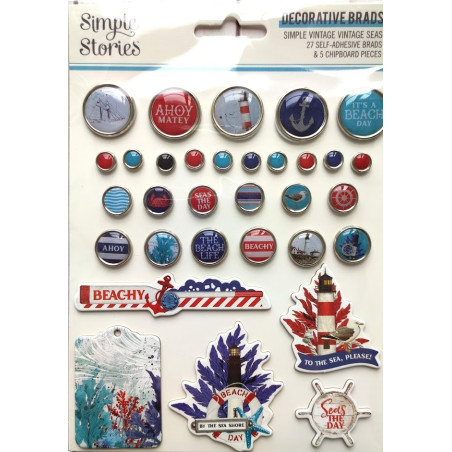 Simple Stories Simple Vintage Vintage Seas Decorative Brads 32pz