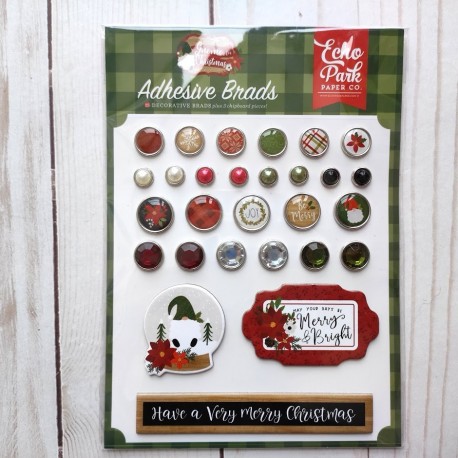 Echo Park Gnome For Christmas Adhesive Brads 25pz+3 Chipboard