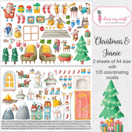 Dress My Craft Christmas & Jinnie A4 Motif Sheet