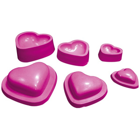 Stampo per moosgummi o gomma crepla, che permette di realizzare 3 cuori di diverse misure.  Diametro: 2 - 4 - 5 cm