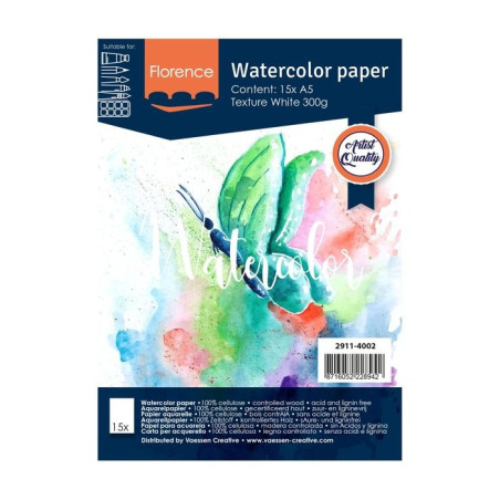 15 fogli A5 Watercolour Paper TEXTURE WHITE 300gsm