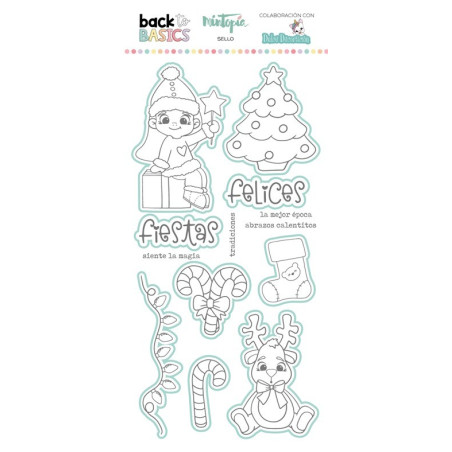 SET TIMBRO + FUSTELLA Mintopia BUONE FESTE BACK TO BASICS