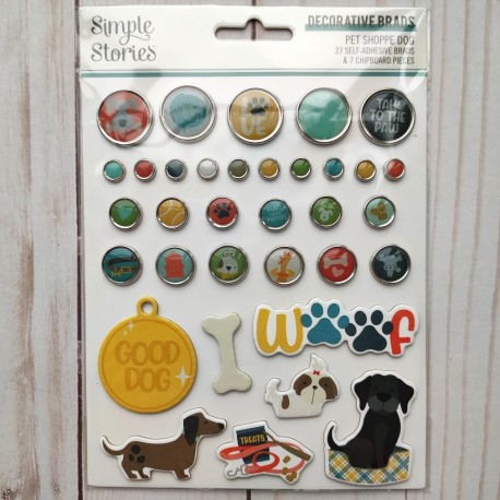 Simple Stories Pet Shoppe Dog Decorative Brads 33pz