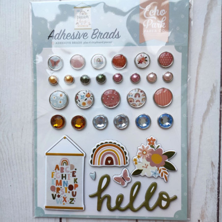Echo Park Dream Big Little Girl Adhesive Brads 25pz+6 Chipboard