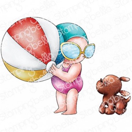 Stamping Bella Summer Bundle Girl W/Beach Ball & Puppy Cling Stamp