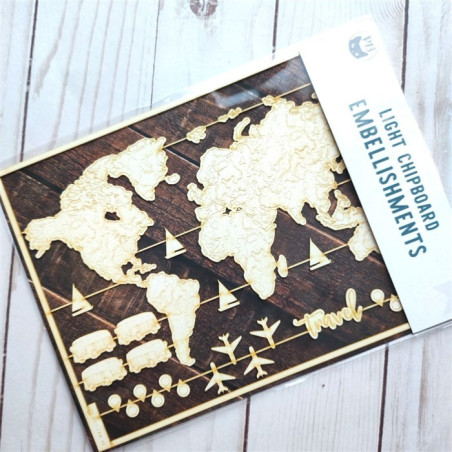 Piatek13 Light Chipboard Embellishments WORLD MAP