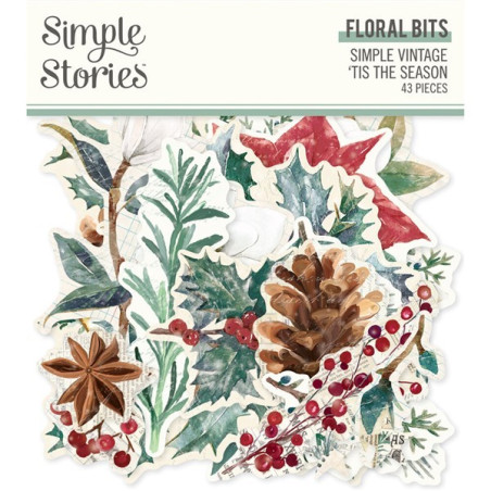 Simple Stories Simple Vintage 'Tis The Season Floral Bits 43pz