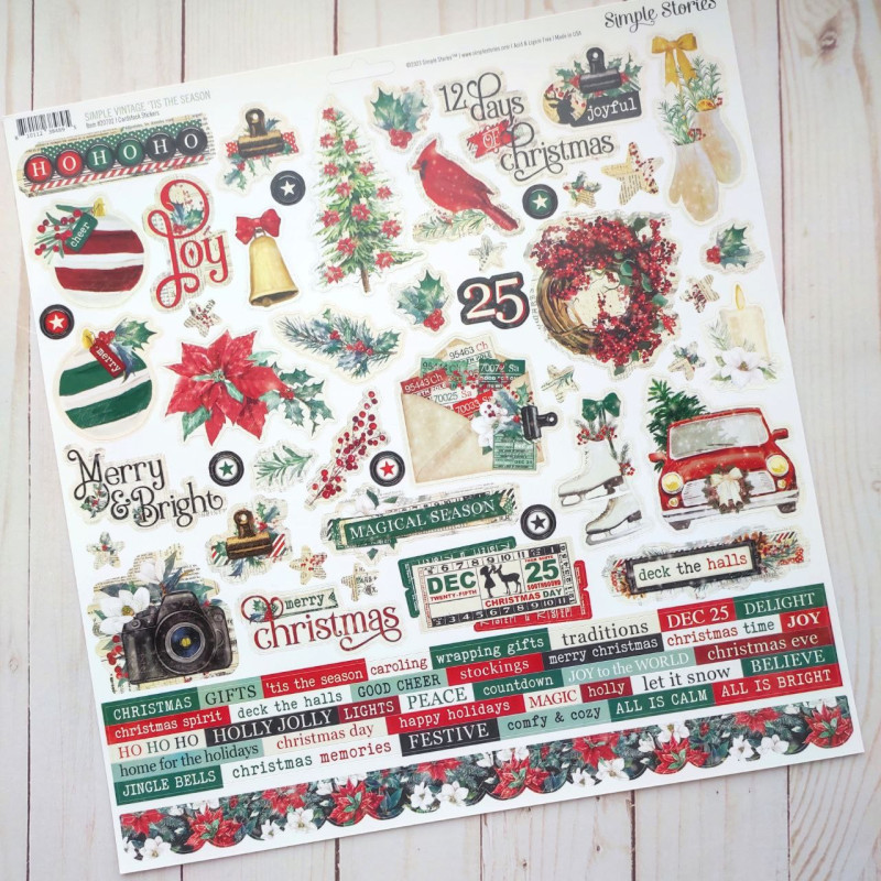 Simple Stories Simple Vintage 'Tis The Season CARDSTOCK STICKER 30x30cm